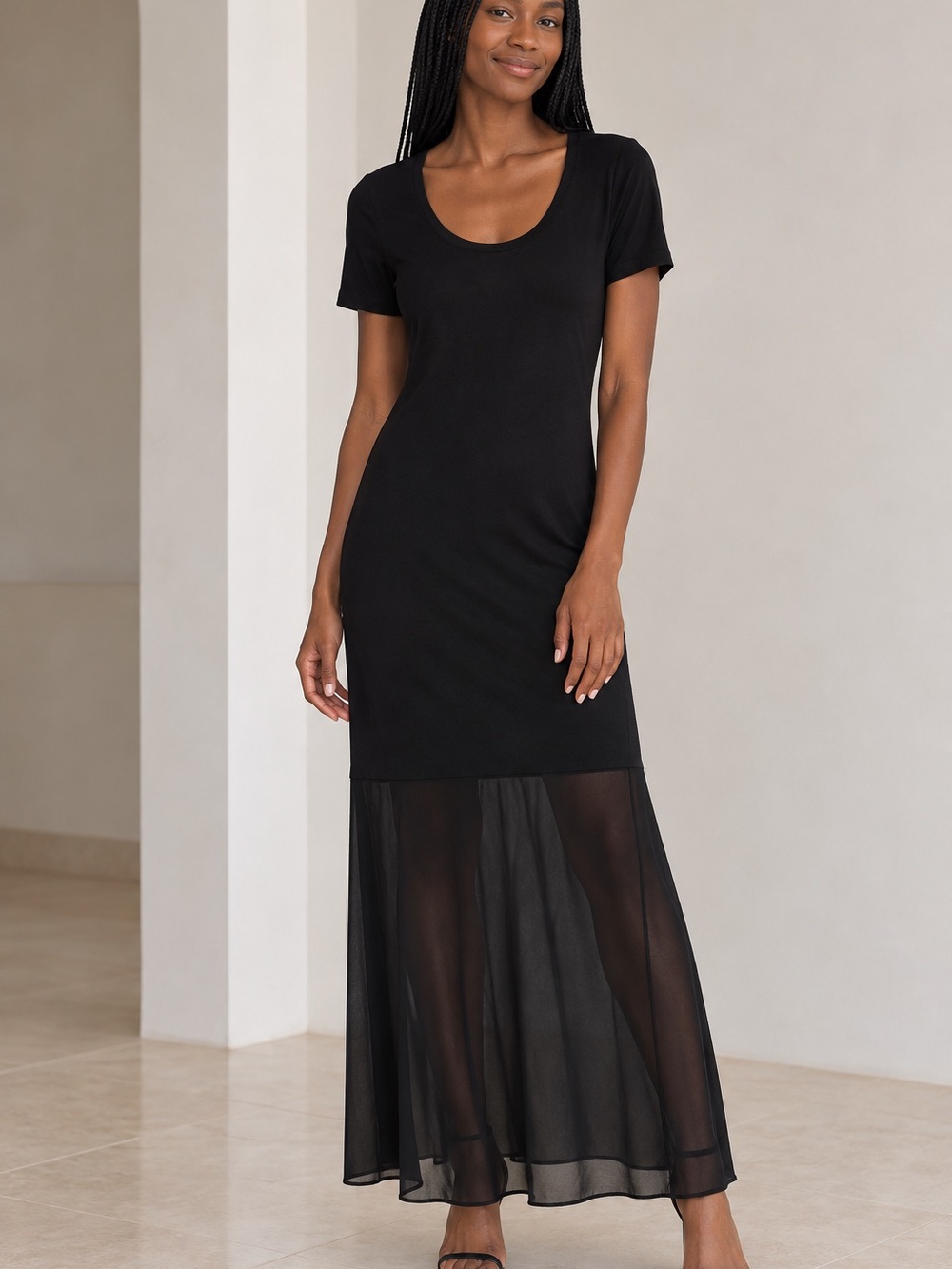 🌻MAKE OFFER🌻 NWT BCBG Max Azria Black Maxi Dress Sheer Panel Cassia Sz Small